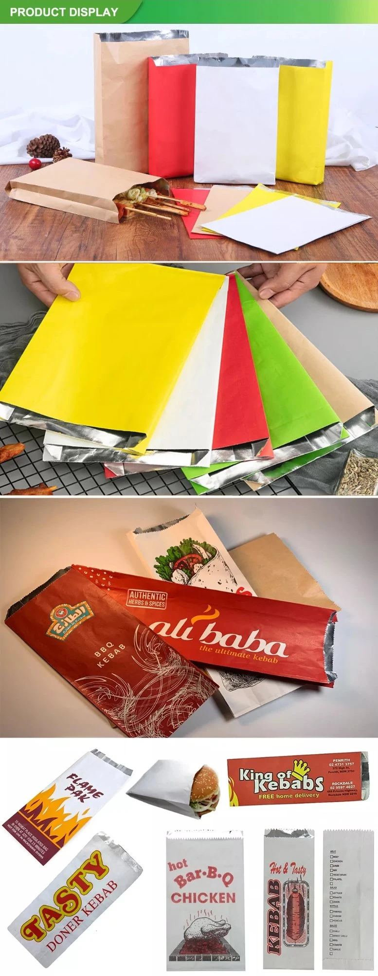 Craft Paper Aluminium Foils for Food Kebab Packaging Bag