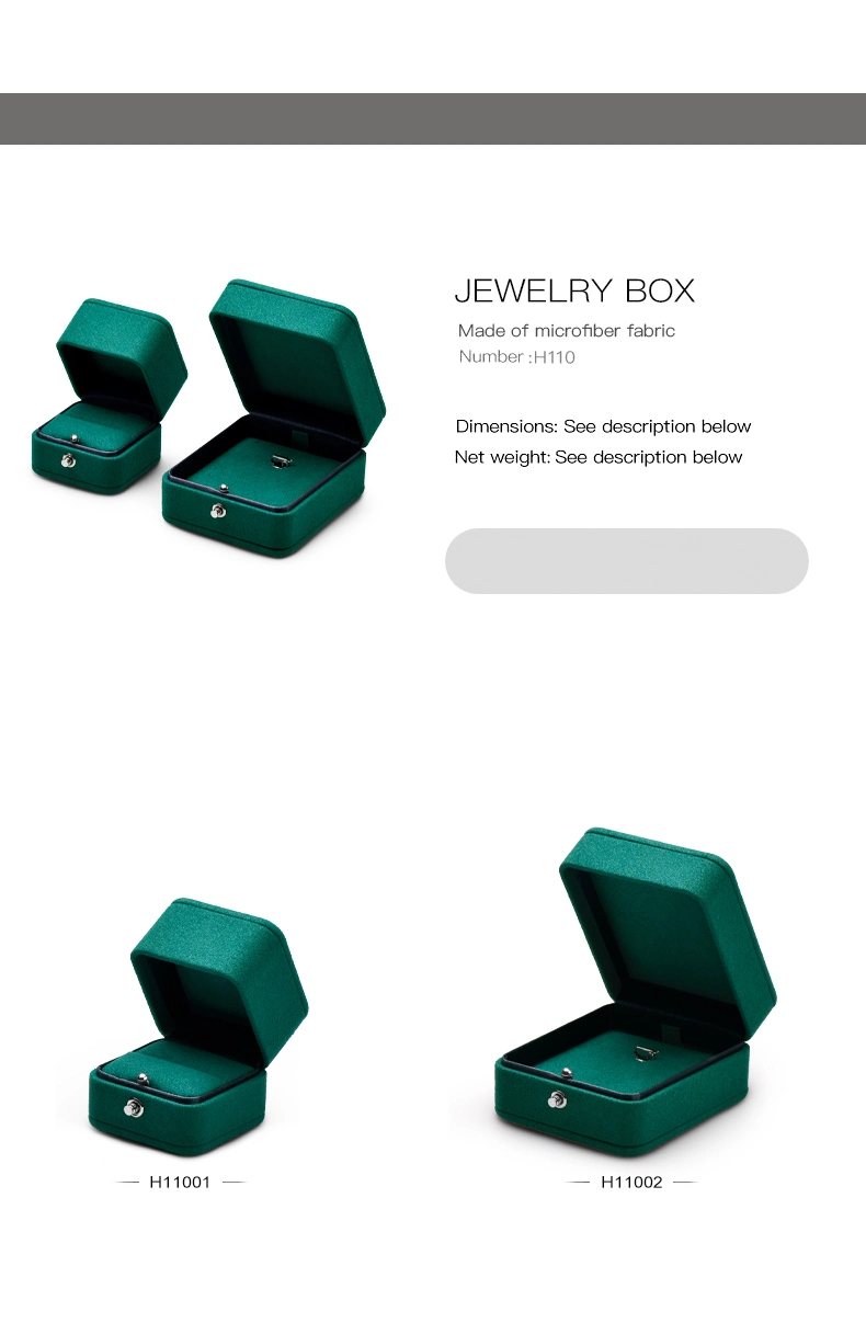 Fashion Newly Green Microfiber Snap Button Ring Case Pendant Box Jewelry Storage Organizer Gift Package for Engagement