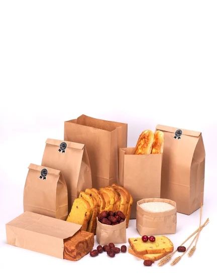 White/Brown Custom Printed Kraft Bakery Packaging Taking Away Paper Bag